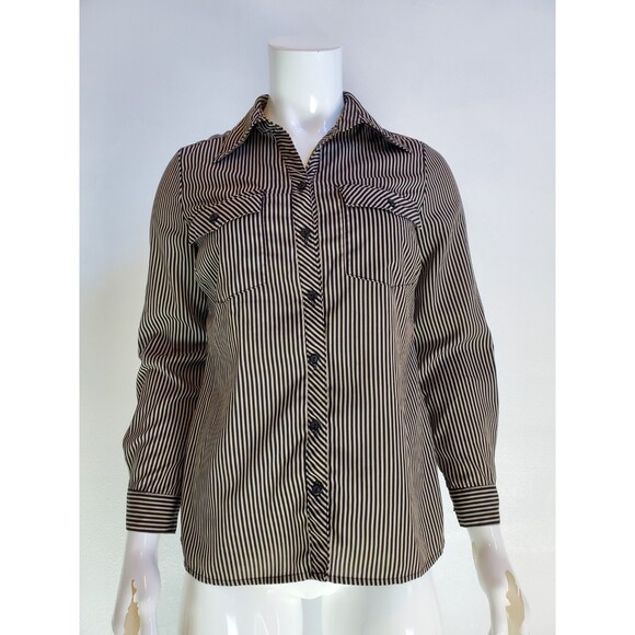 Vintage Y2K Notations Black & Brown Striped Button-Up - Picture 1 of 7